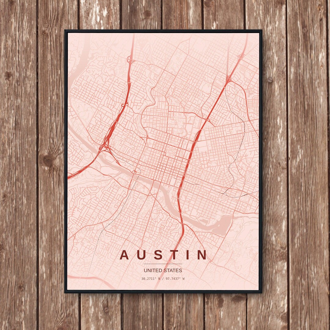 Pin Austin Map Austin Map Art Print - Etsy