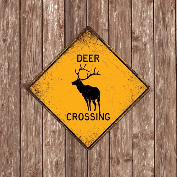 DEER CROSSING SIGN - Deer Crossing Signs, Deers, Warning Deer Crossing, Deer Signs, Deer Decor, Deer Xing, Yellow Sign, Deers Crossing sign