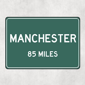Cartello personalizzato MANCHESTER, cartello Manchester City Distance, regalo City of Manchester, regali Manchester, souvenir Manchester, cartelli Manc