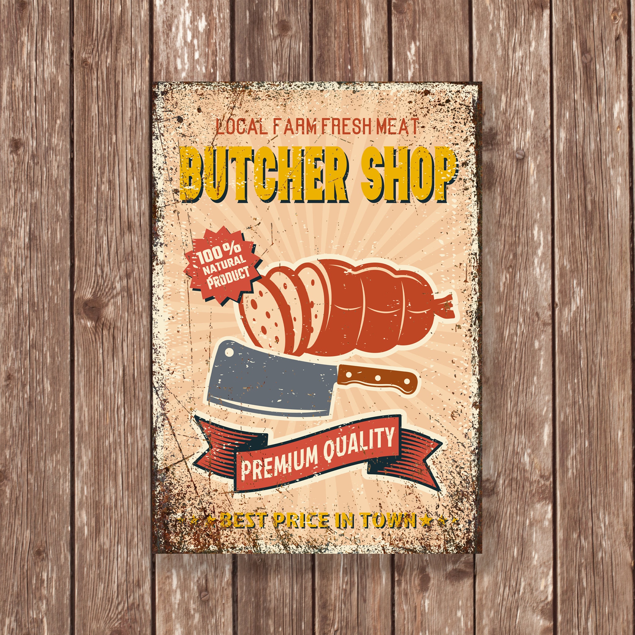 Butcher Shop Metal Sign – Retro Meat Market Wall Art, Premium