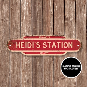 Custom Metal Street Sign Personalized Railway Station Sign Contemporary Modern Vintage Street Sign Gift Idea for Him Outdoor Name Sign