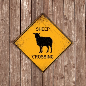 SEÑAL DE CRUCE DE OVEJAS - Señales de cruce de ovejas, ovejas, advertencia de cruce de ovejas, señales de ovejas, decoración de ovejas, ovejas Xing, señal amarilla, cruce de ovejas