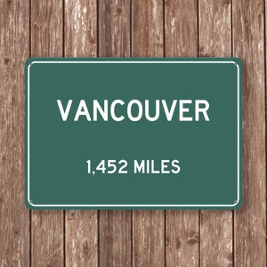 Cartello personalizzato di Vancouver, cartello con distanza dalla città di Vancouver, regalo della città di Vancouver, regali di Vancouver, souvenir di Vancouver, cartelli di Vancouver