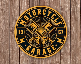 Vintage motorfiets garagebord: gepersonaliseerd metalen decor