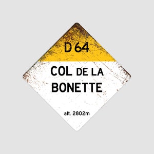 Col De La Bonette D64 - Panneau en diamant vintage style Tour de France à vélo - Cadeau pour cycliste, panneau de cyclisme, panneau en métal, panneau de vélo,