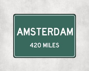Personalized Amsterdam Metal Sign: City Distance, Custom Souvenir