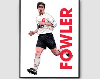 Póster de Robbie Fowler del Liverpool FC: Impresión clásica de fútbol con el uniforme blanco, arte mural del delantero, regalo de leyenda de los Reds, decoración retro de fútbol para fans del LFC