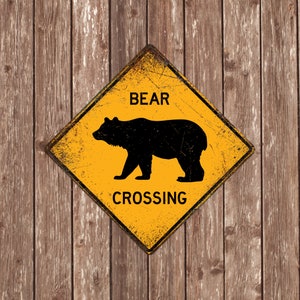 SEÑAL DE CRUCE DE OSO - Señales de cruce de oso, osos, advertencia de cruce de oso, señales de oso, decoración de oso, Xing de oso, señal amarilla, señal de cruce de oso