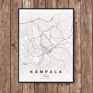 Kampala Karte Kunstdruck