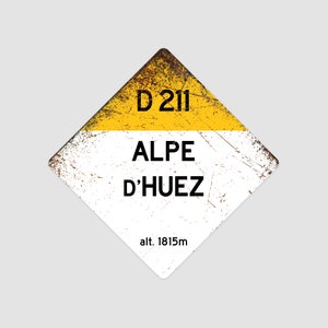 Alpe D'Huez D211 - Vintage Style Tour de France Cycling Diamond Sign - Regalo para ciclista, letrero de ciclismo, letrero de metal, letrero de bicicleta,