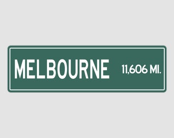 Personalized Melbourne Sign: Vintage Style Metal, City Distance