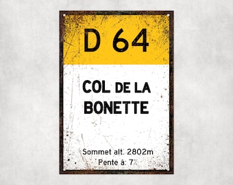 Col De La Bonette D64 - Vintage Style Tour de France Cycling Sign - Gift for Cyclist, cycling sign, metal sign, biking sign,