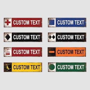 Personalisiertes Skispurschild - Handgefertigtes Metalldekor für benutzerdefinierte Skiabfahrten und Pisten - Schild im Vintage-Stil