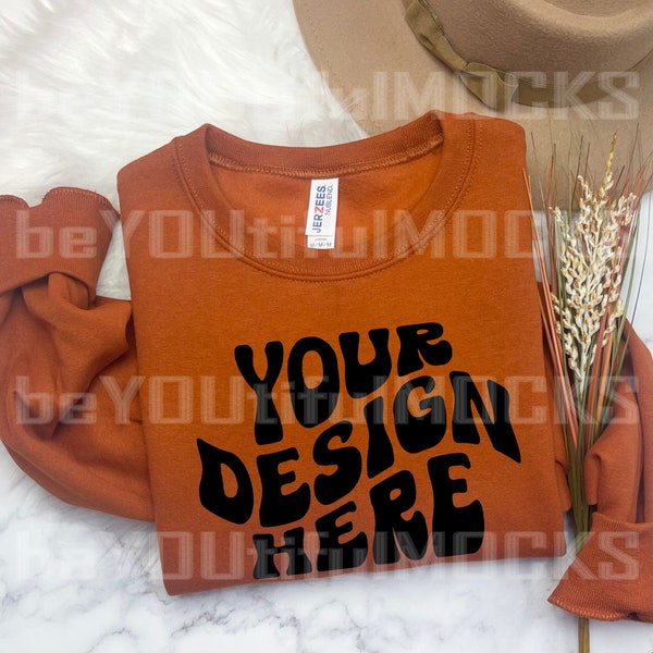 Fall Sweatshirt Mockup, Burnt Orange Jerzees Sweater Mockup, Jerzees Sweatshirt Mockup, Burnt Orange Mockup, Fall Mockup, Thanksgiving Mock