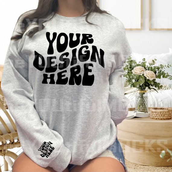 Ash Gildan Mockup with Sleeve Showing, Ash Mockup, Gildan Sweatshirt Mockup, Ash Gildan Mockup, Ash Sweatshirt Mockup, Bride Mockup, Mock