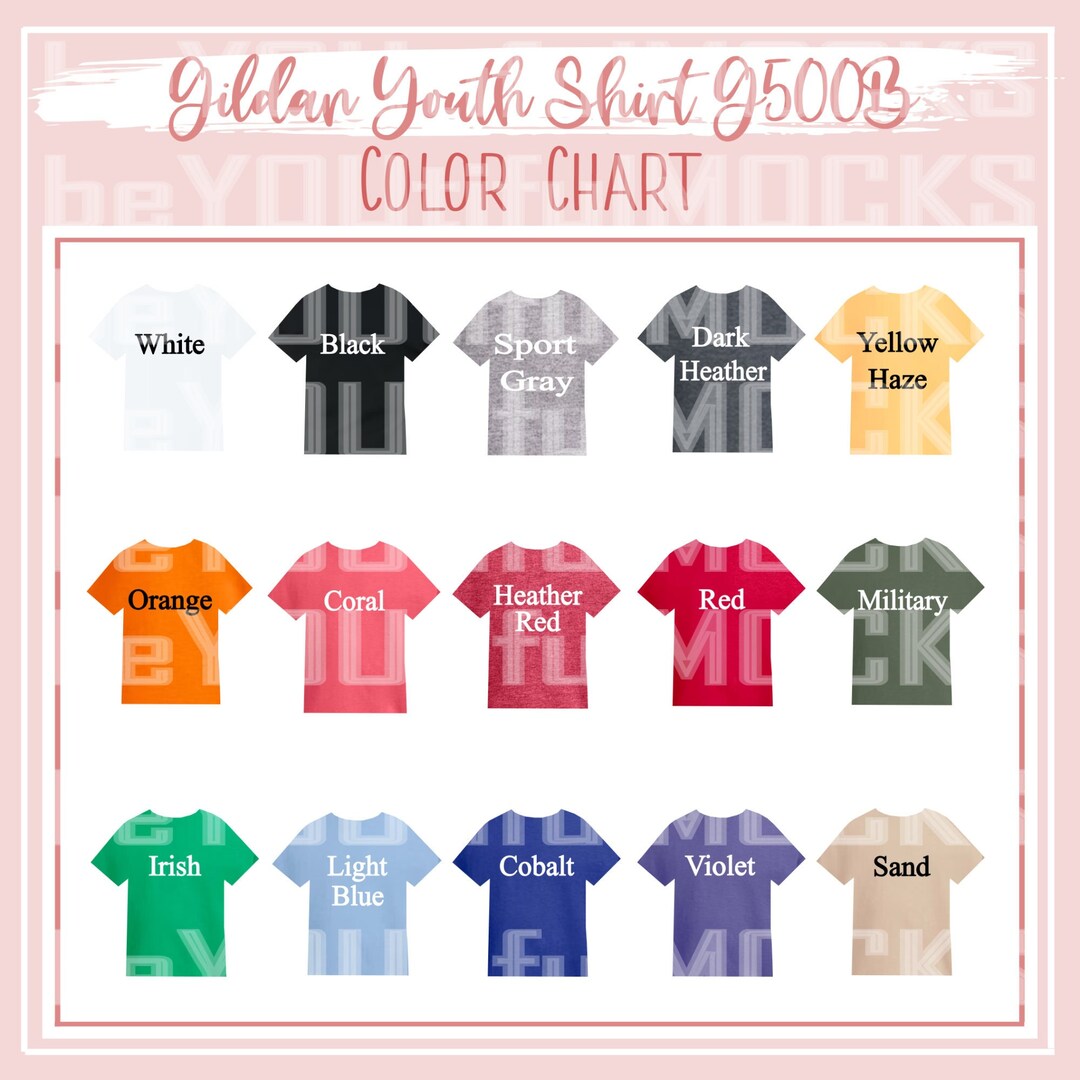 Gildan Youth Color Chart Gildan Child Color Chart Gildan Etsy