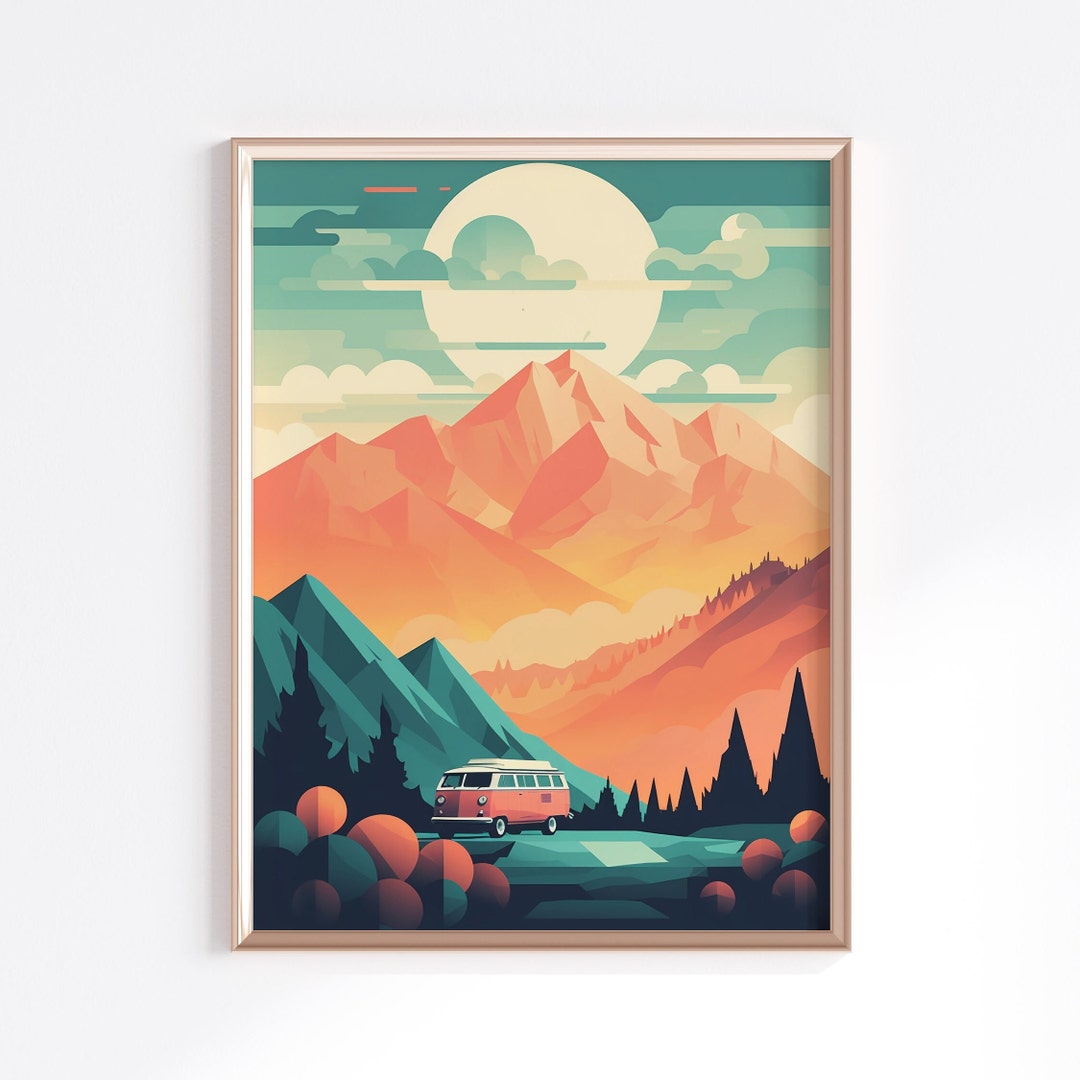 Campervan Art Print, Van Life Art Work, Digital Download, Printable