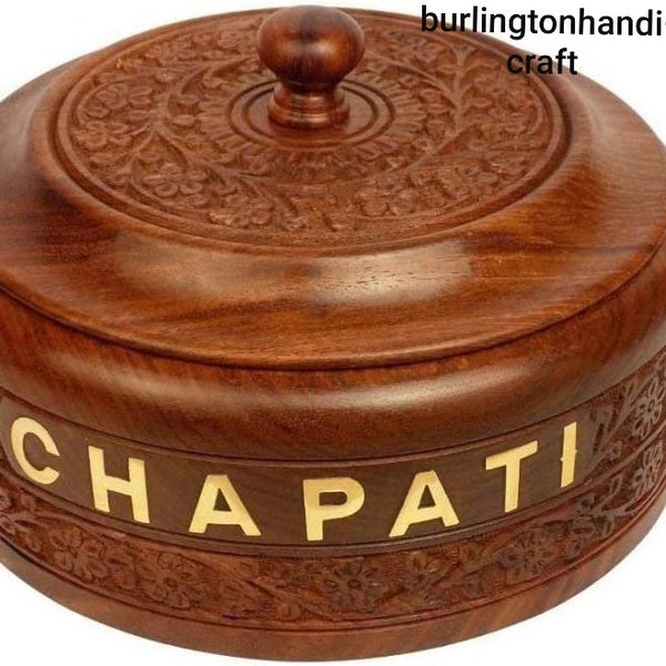 Wooden Hot Pot Casserole wooden carving Chapati for Ideal for Keeper/Warmer Engraved Kitchen Home Décor Design Gift on Diwali