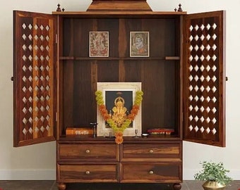 Wooden Temple 2 Door, Rosewood Pooja Mandir/ Pooja Mandir for Home/ Pooja Mantap/ Shrine Customizable, Made To Order,Burlington Handicraft