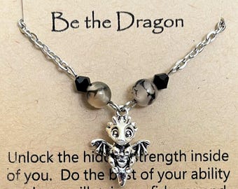 Dragon Necklace: Fantasy Charm, Healing Stone Jewelry, Dragon Vein Agate