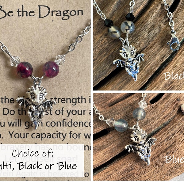 Dragon Charm Necklace, Dragon Healing Stone Necklace, Be the Dragon Necklace, Dragon & Gemstone Necklace, Dragon Necklace