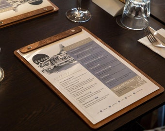 Handcrafted Wooden Menu Holder - Menu for Restaurants, Cafes, Pubs - Customizable Tabletop Menu Display. Available for A5, A4, Custom Sizes