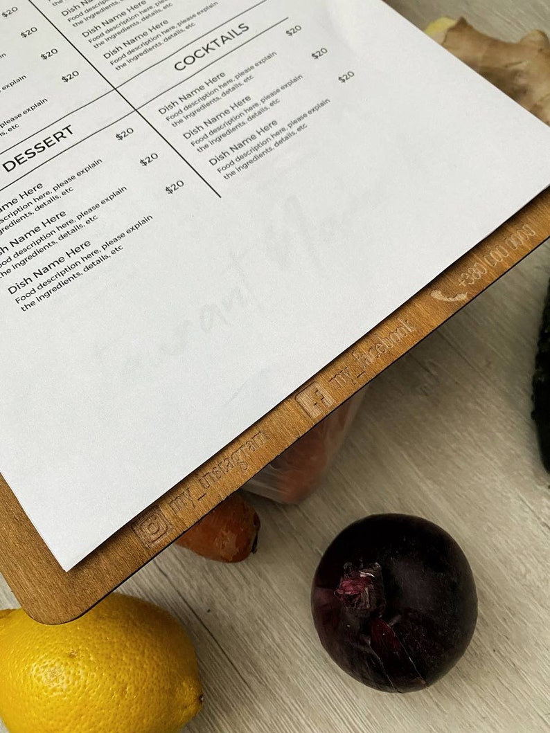 Handcrafted Wooden Menu Holder Menu for Restaurants, Cafes, Pubs