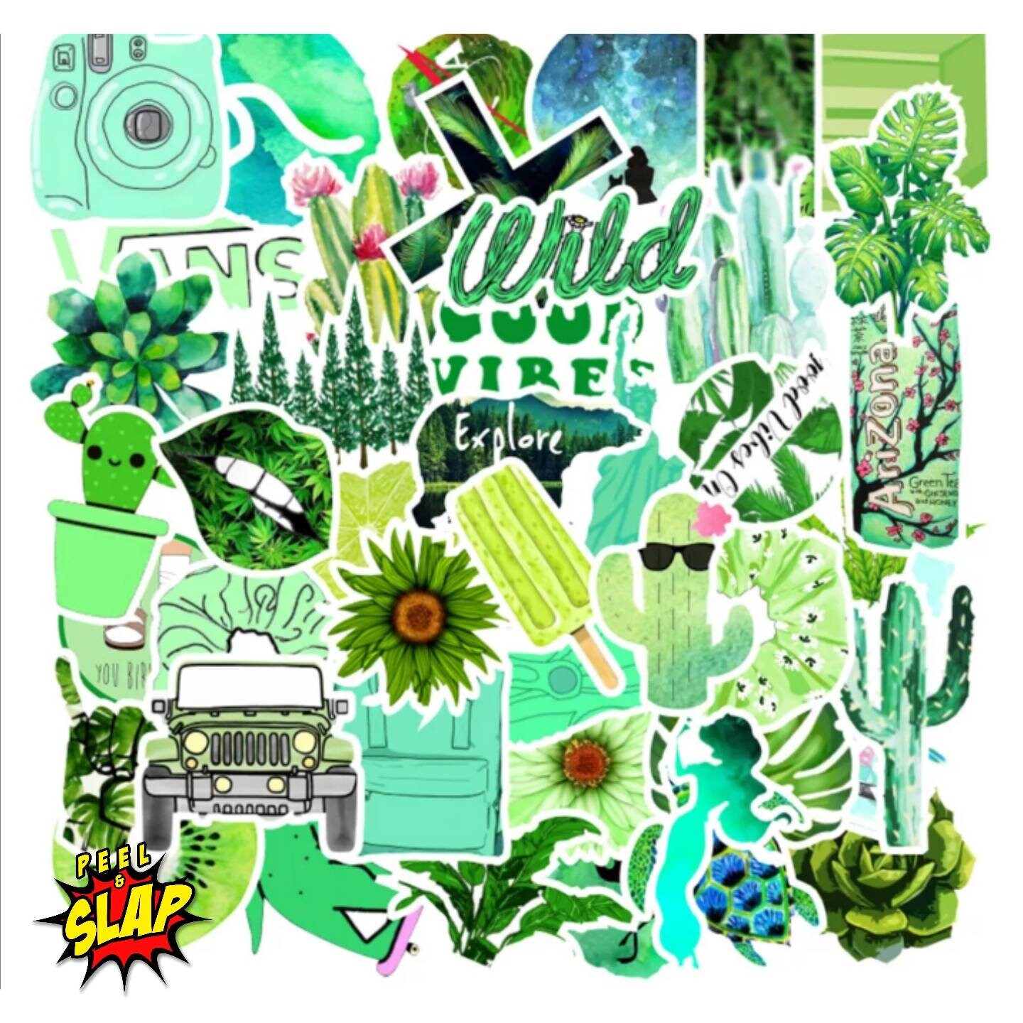 50 Green Burst Stickers Pack Waterproof Vinyl for Skateboard Etsy