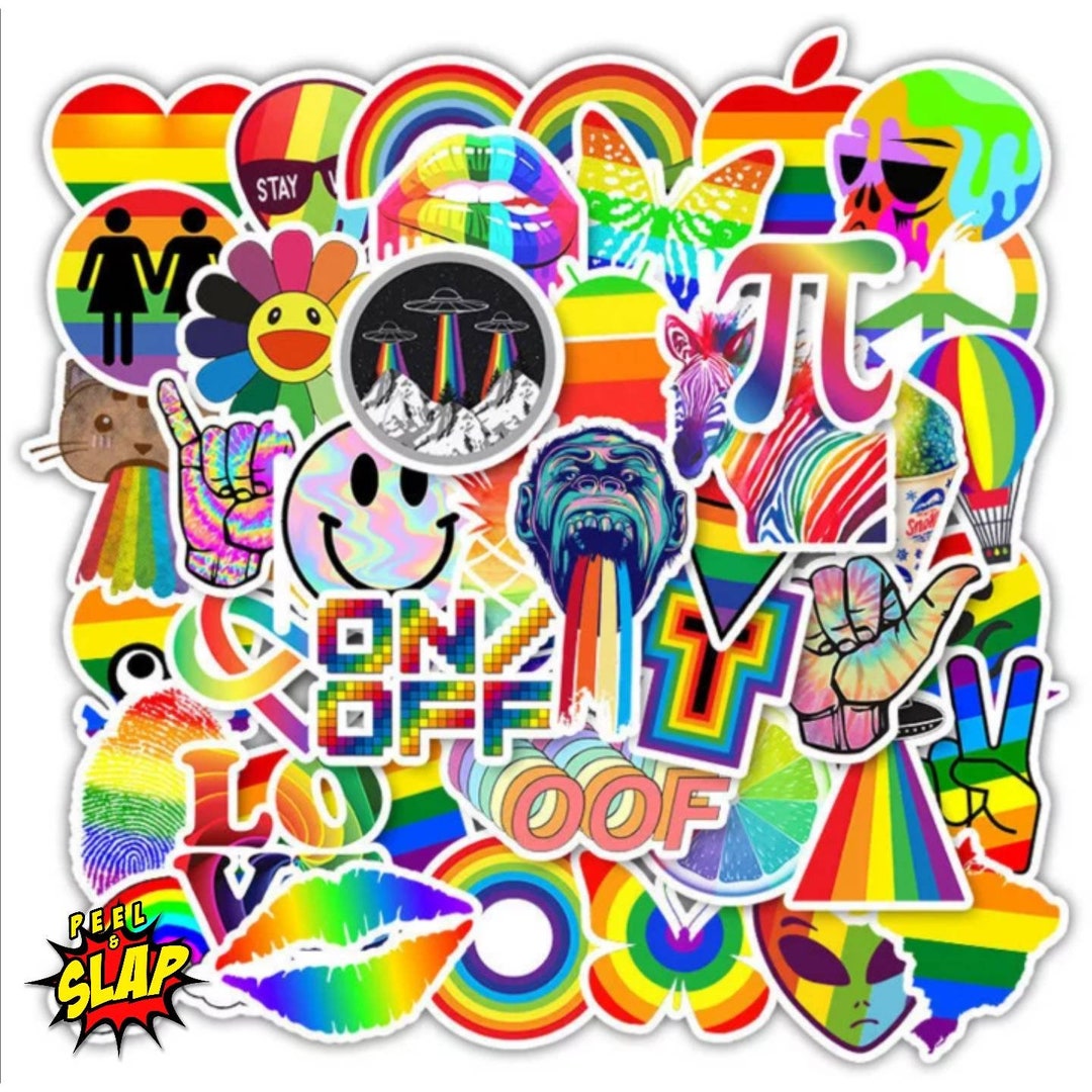 50 Trippy Rainbow Stickers Pack Waterproof Vinyl for - Etsy