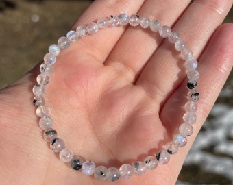 AAA Quality Rainbow Moonstone Bracelet, High Quality Rainbow Moonstone, Flashy Dainty Rainbow Moonstone