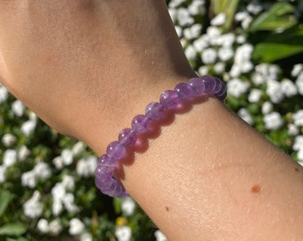 Amethyst 6mm Bead Bracelet | Natural Polished Purple Crystal Jewelry | Calming Energy Accessory | Third Eye Chakra Crystal Bracelet