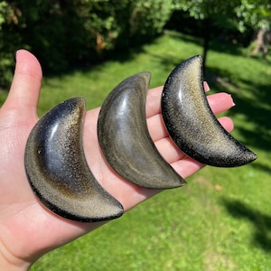 Gold Sheen Obsidian Moon Carving | High Quality Obsidian from Mexico | Protection Crystal | Obsidian Moon Crystal for Altars & Decor