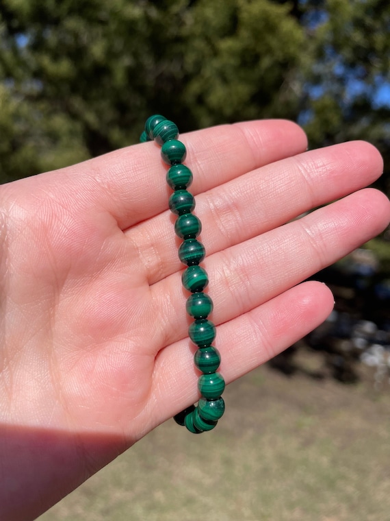 Genuine Malachite Stretch Bracelet | Natural Green Healing Crystal Jewelry for Personal Transformation | Unique Gemstone Gift for Him & Her