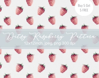 Watercolor Raspberry Digital Paper, Fruit Berry Seamless Patterns, Printable Digital Paper, For Wallpapers, Wrapping Paper, Textiles