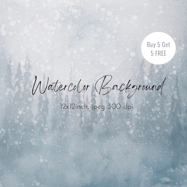 Winter Light Blue Vintage Watercolor Background digital paper, abstract watercolor pattern, scrapbook paper. Printable Christmas forest card