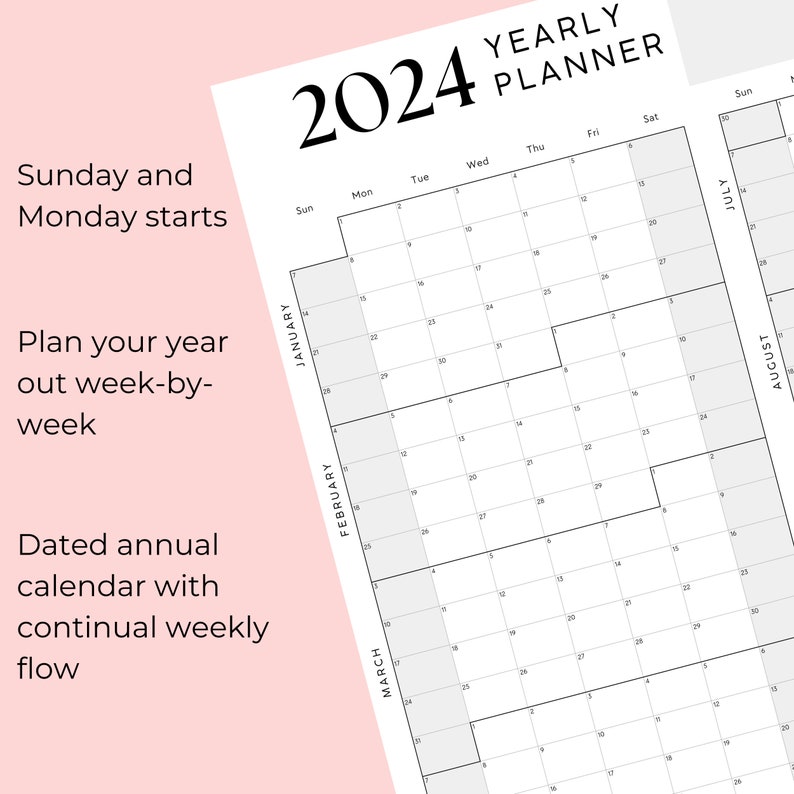 2024 Giant Wall Calendar Year at a Glance Plan Your Year Etsy