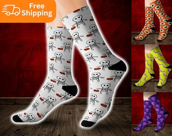 Halloween Trick-or-Treater Socks, Sublimated Print, Ribbed Tube, Gifts Under 20, Custom Socks, Halloween Socks, Nomad Clothing, Fun Socks