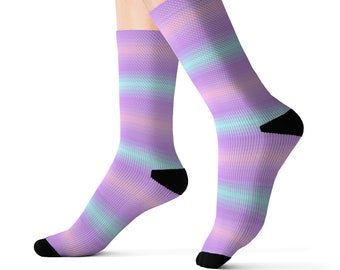 Pastel Striped Socks, Purple Blue Pastel, Tube Socks, Gifts Under 20, Stocking Stuffer, Women's Gift Idea, Fun Footwear