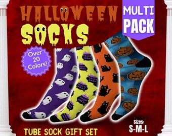 Personalized Halloween Socks Multi Pack, 5 Pairs Sock Pack, Colorful Designs, Horror Art Lover Gift, Fun Socks, Sock Gift Set