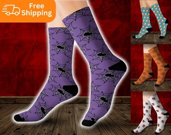 Halloween Spider Spooky Socks, Sublimated Print, Gifts Under 20, Fun Socks, Custom Socks, Mens Halloween Socks, Nomad Clothing