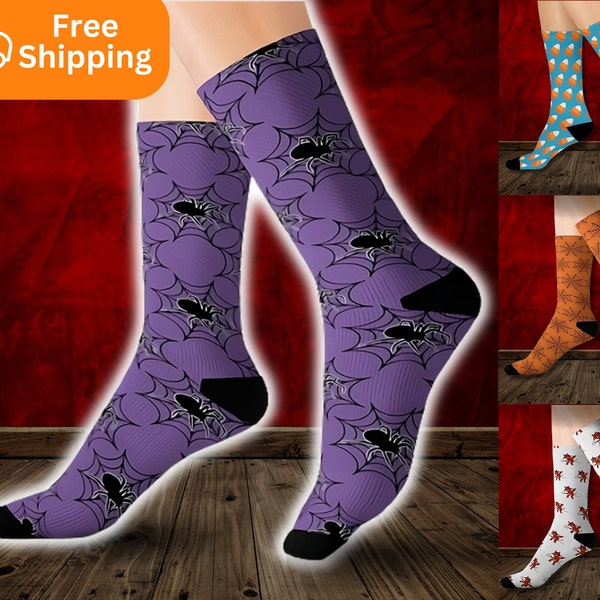 Halloween Spider Spooky Socks, Sublimated Print, Gifts Under 20, Fun Socks, Custom Socks, Mens Halloween Socks, Nomad Clothing