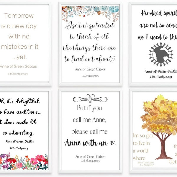 Anne of Green Gables Printable Bundle, Digital Download, Book Illustration, Anne of Green Gables quote, Wall art, Book quotes, Marilla print