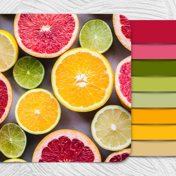 Procreate color palette, citrus, lemon, orange, blood orange, lime
