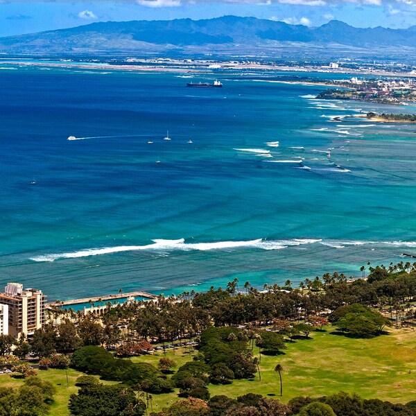 Waikiki Beach Panoramic Photo, Canvas Print, Wall Art, Photography Landmark, Home Decor, Wall Print,