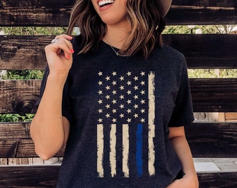 Thin Blue Line Flag Support Police I Back The Blue Shirt Cop Wife Police Wife LEOW Shirt Police Flag Police Officer Gifts LEO Police Mom Tee