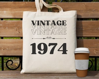Vintage Birth Year Tote Bag, Personalized Birthday Tote, Vintage Birth Year Bag, 50th Birthday, 40th Birthday, Gift for Mom