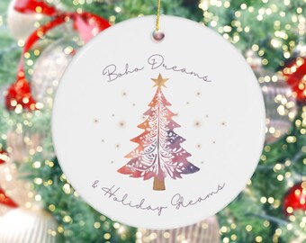 Personalized Christmas Tree Ceramic Ornament, Keepsake Watercolor Tree Ornament, Christmas Tree Holiday Ornament, Custom Watercolor Ornament