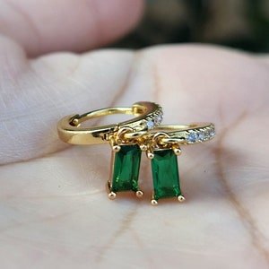 Emerald Earrings, May Birthstone, gold emerald earring, Zircon Stone Earrings, waterproof earrings, Colorful Earrings, Gemstone