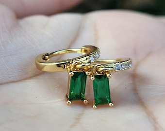 Emerald Earrings, May Birthstone, gold emerald earring, Zircon Stone Earrings, waterproof earrings, Colorful Earrings, Gemstone