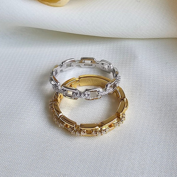18k Gold Filled Chain Ring, Dainty Link Chain Ring For Women, Stacking Ring, Eternity Band Ring, Dainty Gold Ring, Gold Ring